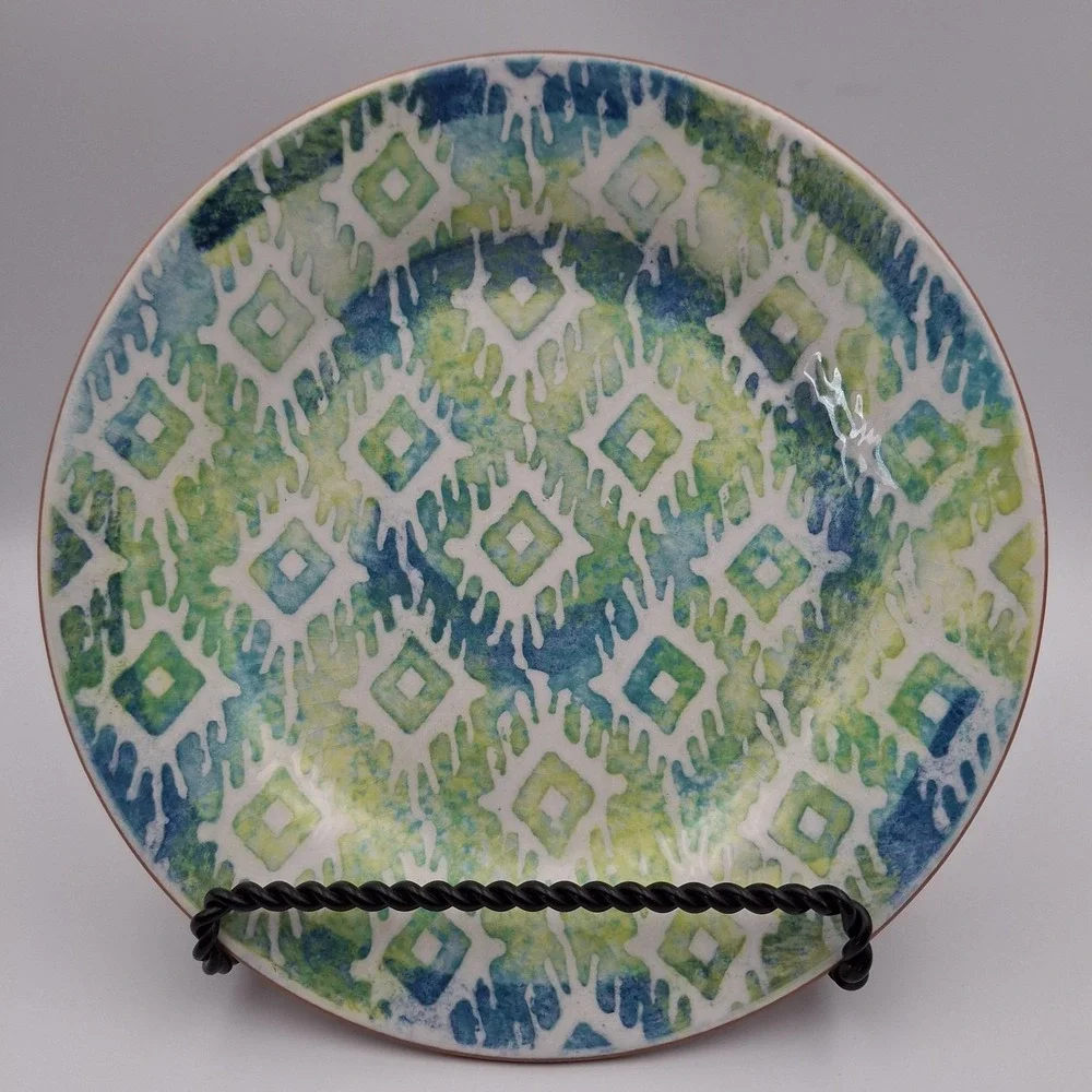 Pier 1‎ Monteo Salad Plate Blue Green Geometric Terracotta 8.5